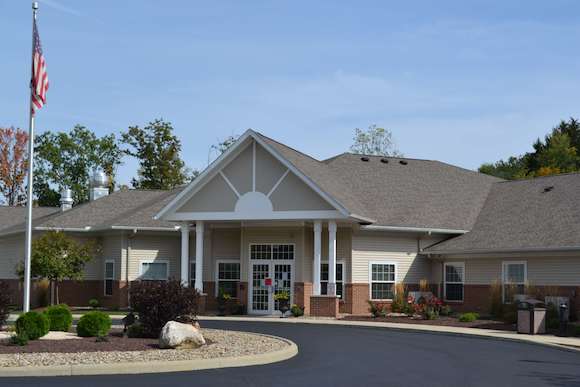 Landscaping at the front entrance of an assisted living facility